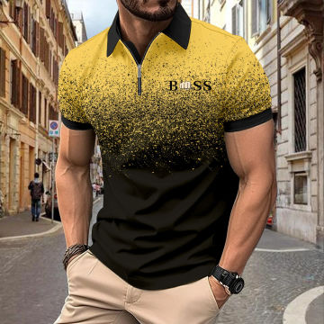 Summer new men's casual short-sleeved polo shirt Fashion lapel zipper shirt men's breathable polo shirt