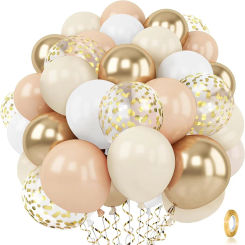 Platinum Beige Confetti Balloon, 50 Pieces 12inch (about 30.5cm) Sand White Golden Metal Nude Color Cream Neutral Bohemian Balloon Suitable for Bride's Gifts Birthday Wedding Party Decoration