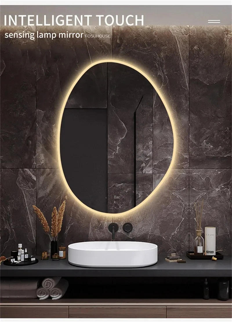 Description Picture 6 of itemMinimalist Intelligent Bath Mirrors Home Bedroom Makeup Mirrors Wall-mounted Touch Screen Irregular Bathroom Mirror with Light
