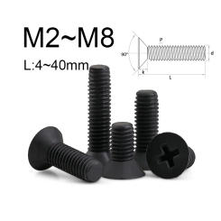 20~50PCS Black Nylon Countersunk Head Phillips Screws M2M2.5 M3 M4 M5 M6 M8 Plastic Machine Phillips Countersunk Screw L:4-40mm