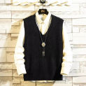 Knit Sweater Male Vest Plain Sleeveless Men's Clothing Black Solid Color V Neck Waistcoat Tops Winter 2023 Casual Classic Ugly X