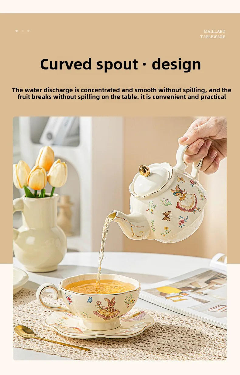Description Picture 5 of itemEnglish Ceramic Cup Alice Rabbit Drawing Gold Mother Teapot Coffee Cup Wedding Gift Afternoon Tea Set Teapot