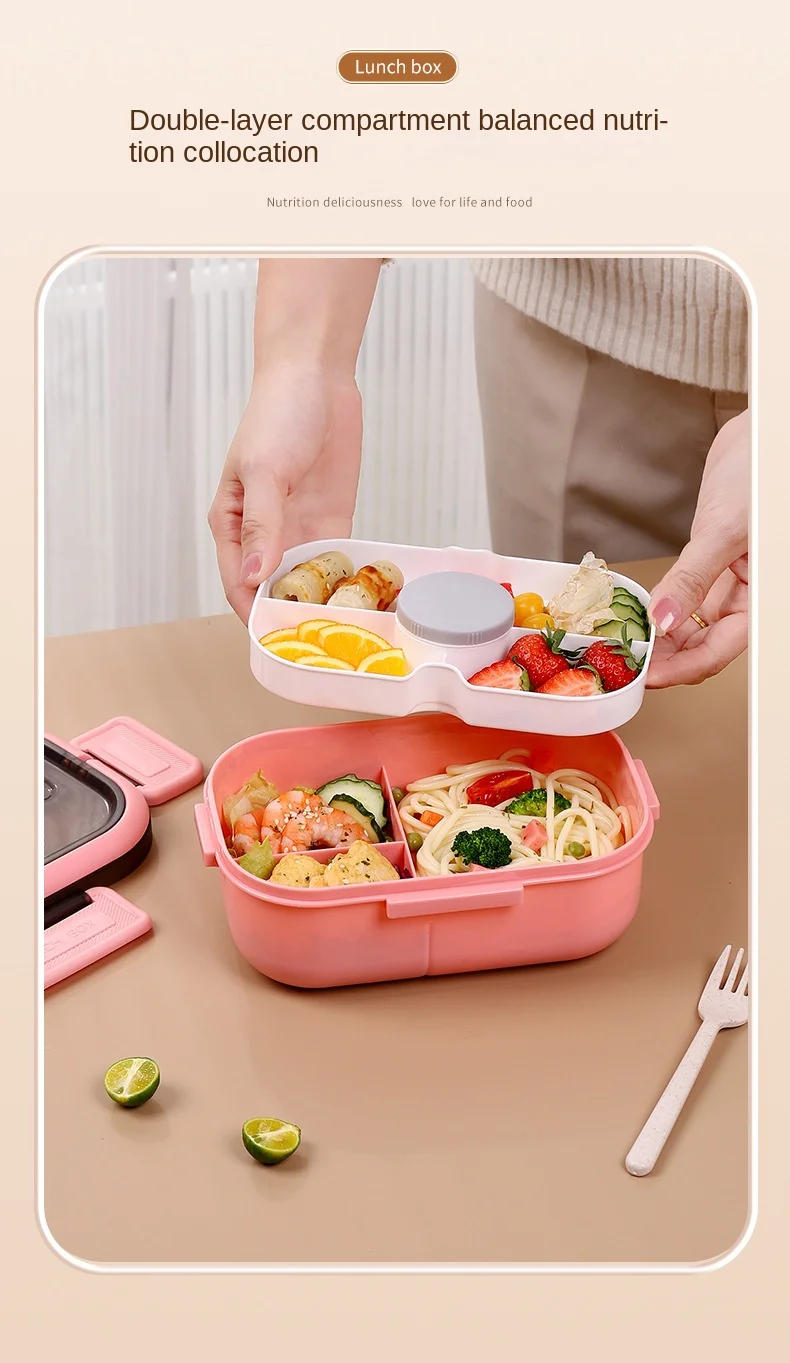 Description Picture 4 of itemLunch Box with Tableware for Office Workers Square Divided Microwave Oven Bento Box Leakproof Food Container for Picnic Camping