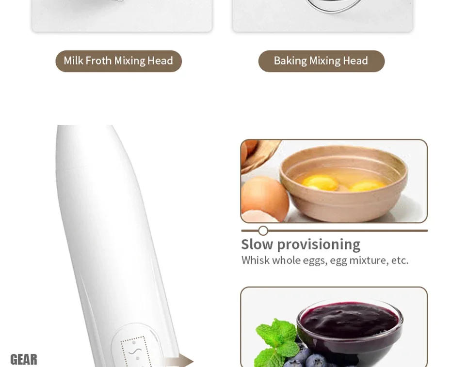 Description Picture 6 of itemBaking Mixer Milk Frother 2-in-1 USB Rechargeable Electric Egg Beater Kitchen Gadgets Coffee Stirrer Thermomix Tm6 Tools Dining