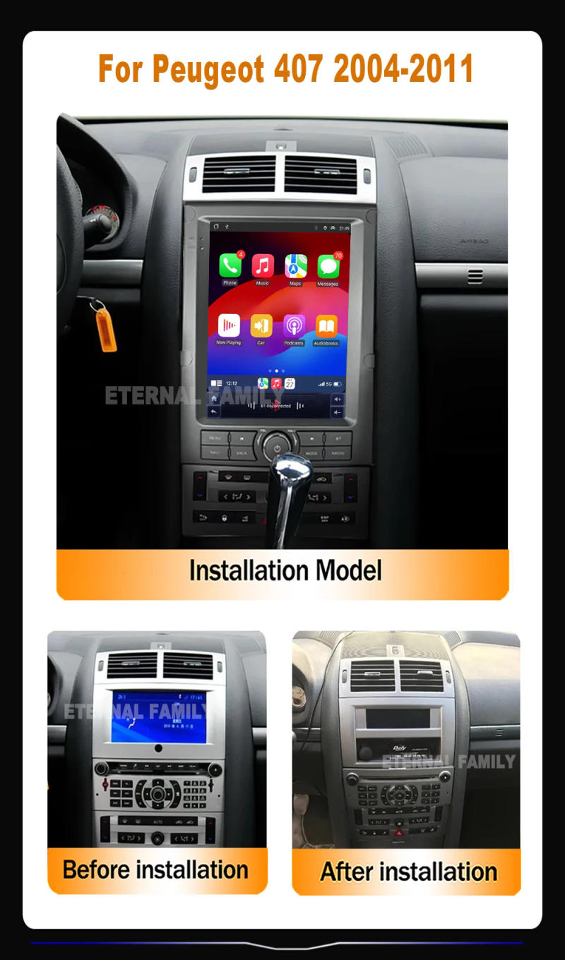 Description Picture 4 of item9.7 inch For Peugeot 407 2004-2011 Tesla style Android 14 Car Radio 4G LET Wireless CarPlay Stereo Multimedia Player GPS
