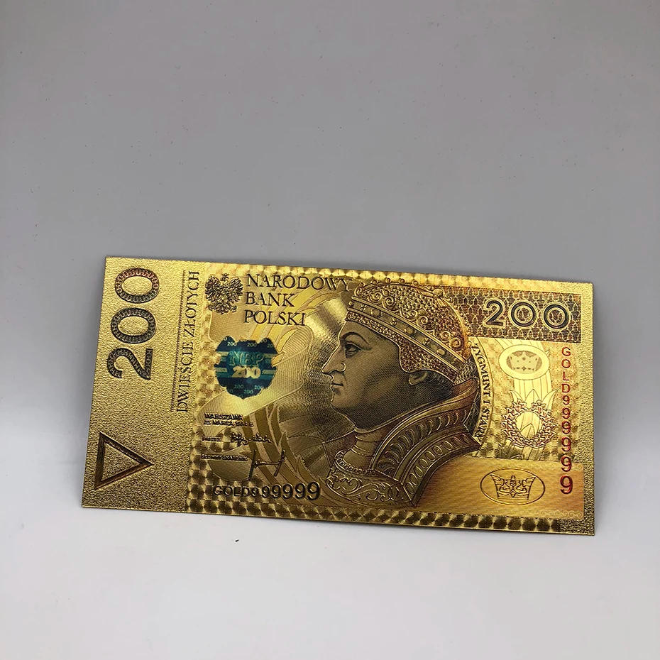Description Picture 5 of itemWholesale 8 Designs Colored Gold Foil Polish Banknote Set 50 100 200 500 PLN for Partriotism Poland Crafts Collection