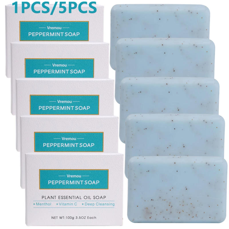 Description Picture 2 of item1Pcs/5Pcs Men'S Peppermint Soap Essential Oil Soap, With Exfoliating Particles To Soften The Skin And Improve Rough Skin