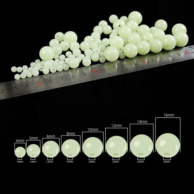 Description Picture 6 of item100pcs/Bag  Luminous Fishing Beads Stopper Glow Tool Hard Rubber Sinking Glow Fishing Beads Fishing Rig Tube Sleeve Accessories