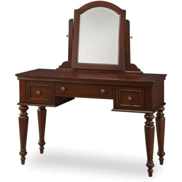 Cherry Vanity Table and Mirror Dresser With Mirror Two Outer Drawers Center Drawer and Antiqued Brass Hardware Freight Free Home