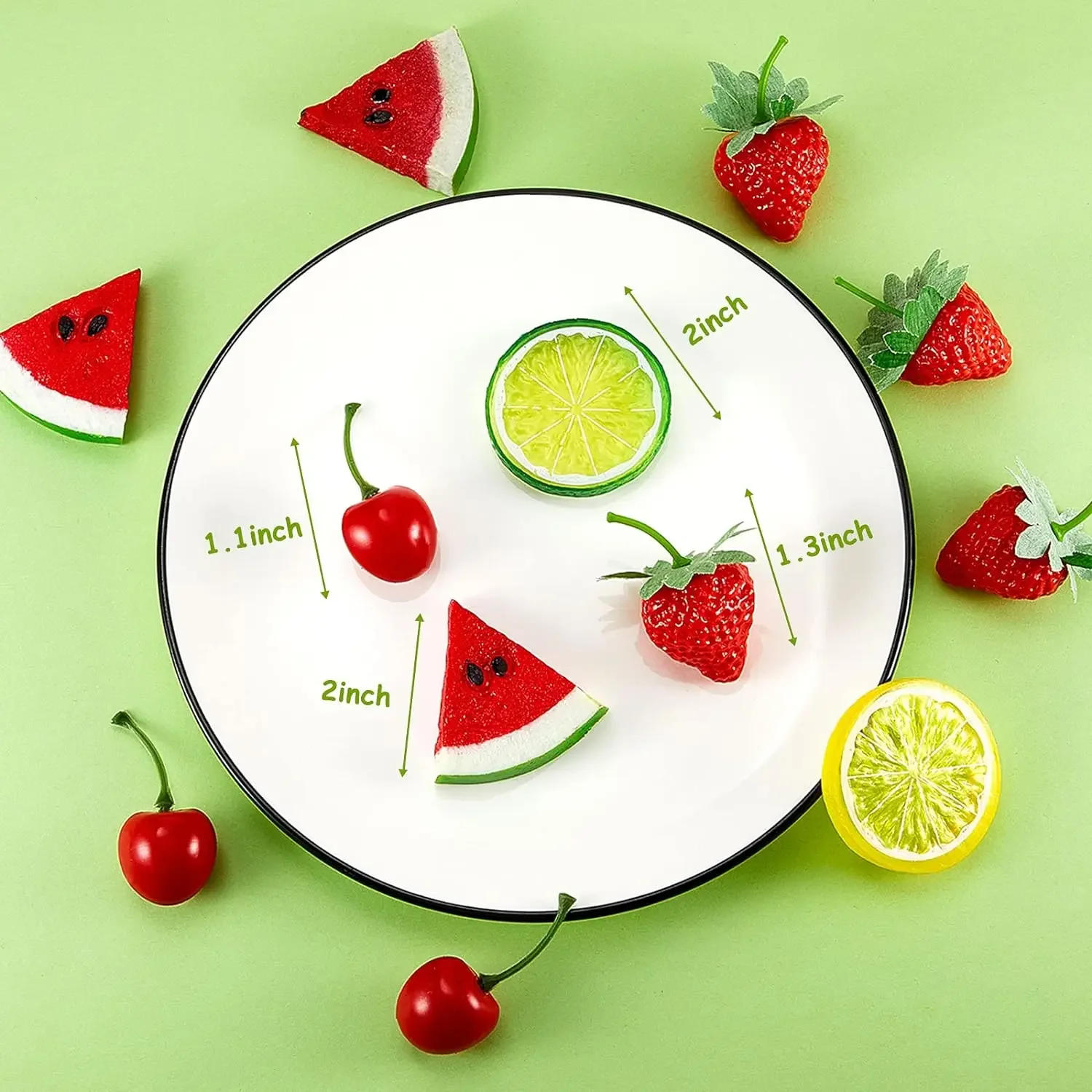 Description Picture 3 of itemFake Fruit Plastic Fruit Set, 6 Watermelon Slices, 10 Strawberry Slices, 10 Lemon Slices, 10 Cherry, 36 Pcs