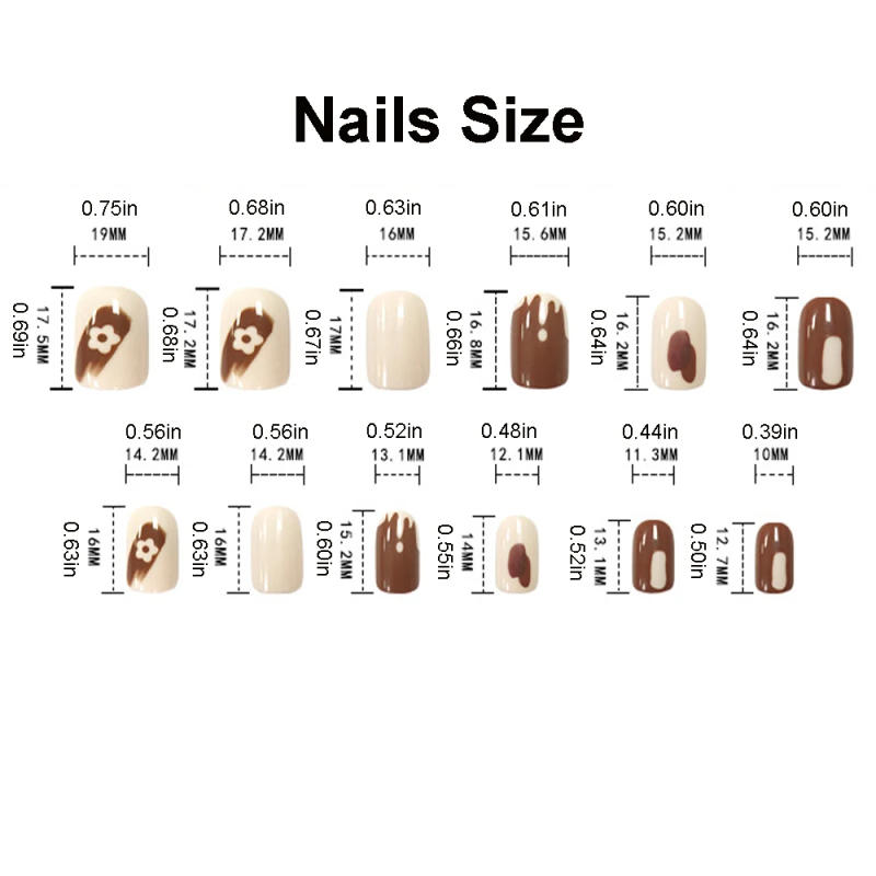 Description Picture 3 of item24pcs/set short Square fake nails Fashion geometric Blue Ocean Wave aurora glitter flowers cat eyes press on false nail art kit