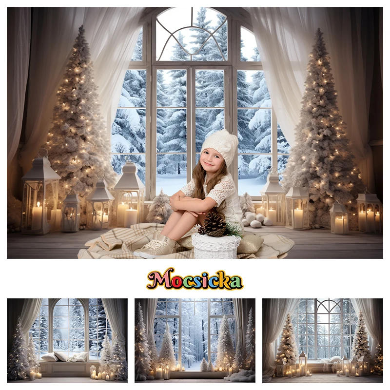 Description Picture 3 of itemChristmas Tree Backdrop Photography Winter House Background Snow New Year Window Girl Kids Photo Indoor Decoration Props Studio