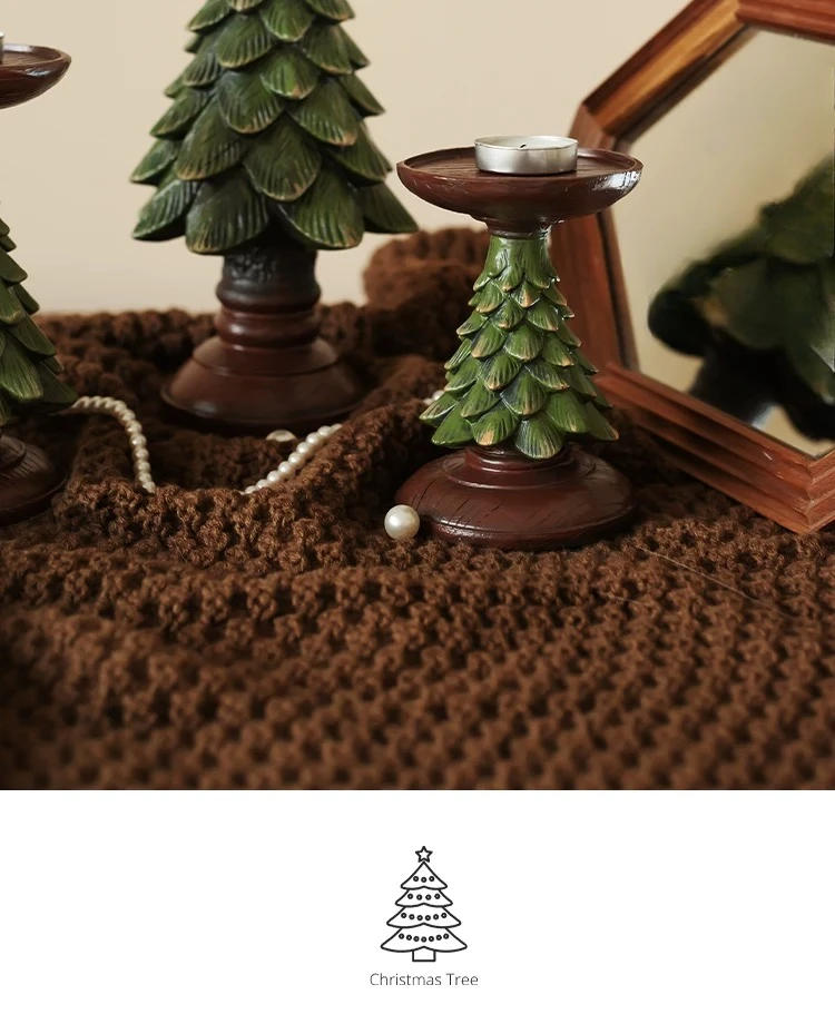 Description Picture 6 of itemVintage Christmas Tree Candle Holder Resin Xmas Candlestick for Home Living Room Table New Year Party Decoration