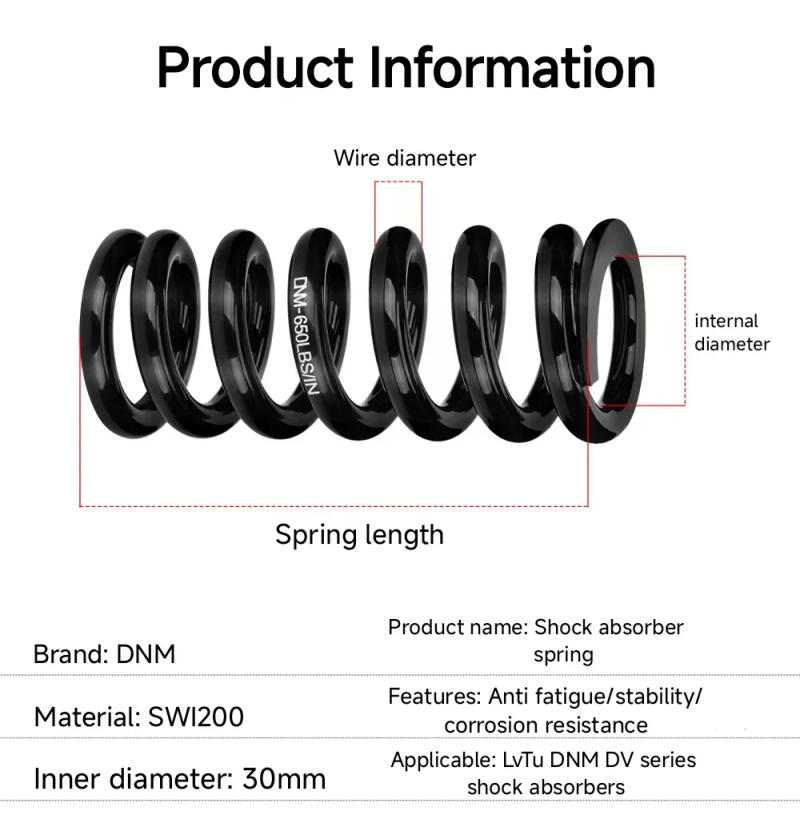 Description Picture 3 of itemBicycle Rear Shock Absorber Spring DNM DV22AR 30mm Inner Diameter Spring 350-1000LBS Applicable To DNM DV Series Shock Absorber