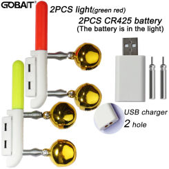Double Bell Light Fish Bite Alarm USB Charger CR425 3.6V Battery Lamp Bright Night Tool Kit Inducer Pesca Rod Tackle Flash LED