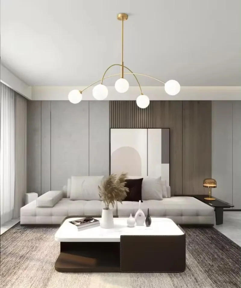 Description Picture 4 of itemModern Metal Chandelier Nordic Minimalist Home Decor Hotel Lobby Dining Room Ceiling Living Room Pendant Lamp Full Set of Lights