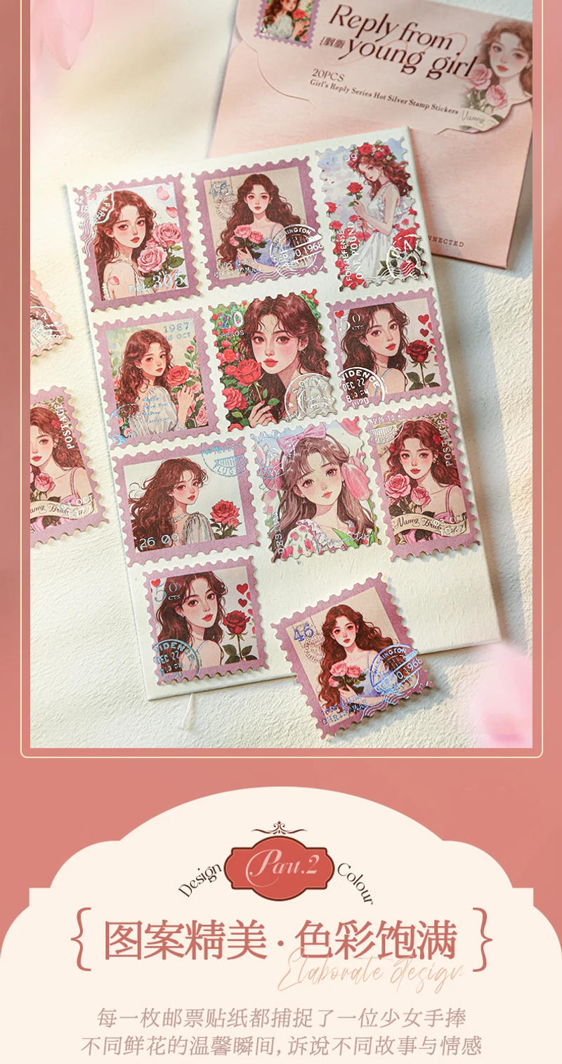 Description Picture 4 of item20 sheet Vintage INS Girl stamps Stickers Decorative Labels Diary Album hand made Scrapbooking supplies
