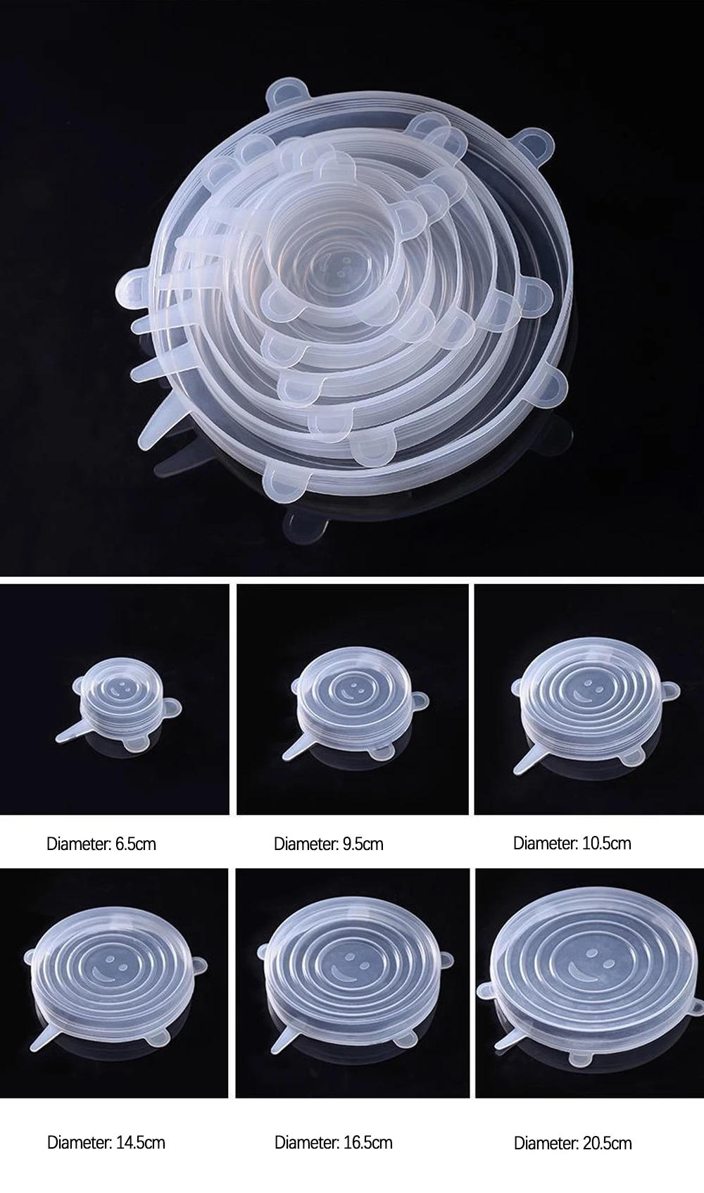 Description Picture 6 of item6PCS Silicone Cover Stretch Lids Reusable Durable and Expendable Lids Silicone Covers for Fresh Food Leftovers Keep Food Fresh