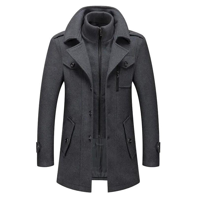 Description Picture 6 of item2023 New Men's Coat Double necked Thick Autumn Winter Oversized Men's Jacket Collar Men's Woolen Clothes M-8XL