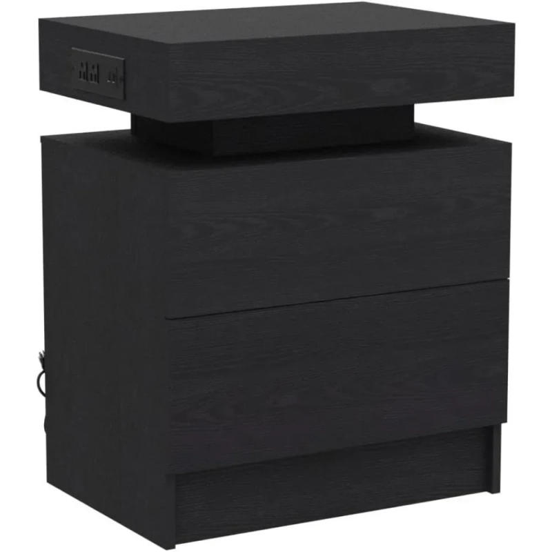 Description Picture 5 of itemModern Black Nightstand with LED Light and Drawers, Bedside Tables/End Table for Bedroom