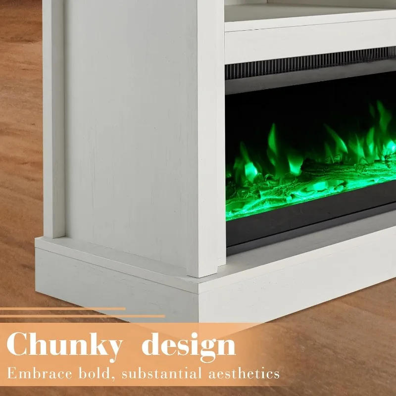 Description Picture 4 of item75” Fireplace TV stand with 60” Electric Fireplace, Chunky Entertainment Center with Wood Grain, Color Clash Entertainment Stand