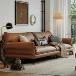 The first layer of cowhide sofa, Italian simple sofa, living room size, light luxury, straight row cowhide sofa