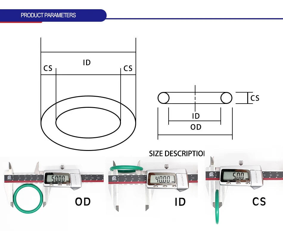 Description Picture 4 of itemThickness CS3.1mm Green FKM Fluorine Rubber O-rings Seals Gasket Washer temperature resistant wear-resistant oring
