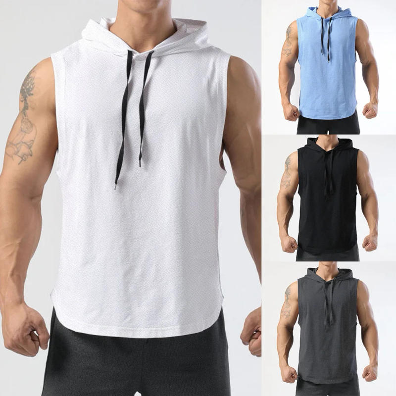 Description Picture 3 of itemMen Vest Shirt Sleeveless Solid Tank Top Comfortable Gym Hooded Hoodie Muscle Polyester Regular Vest Workout 1 Pc