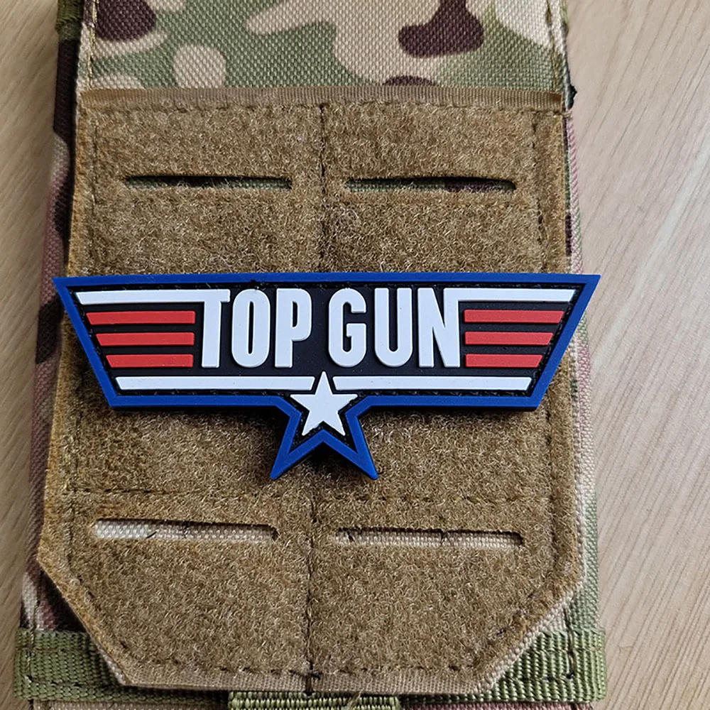 Description Picture 5 of itemTop Gun Pilot Badge Tactical Morale Badge American Flag PVC Hook and Loop Patches Backpack Decorative Sticker