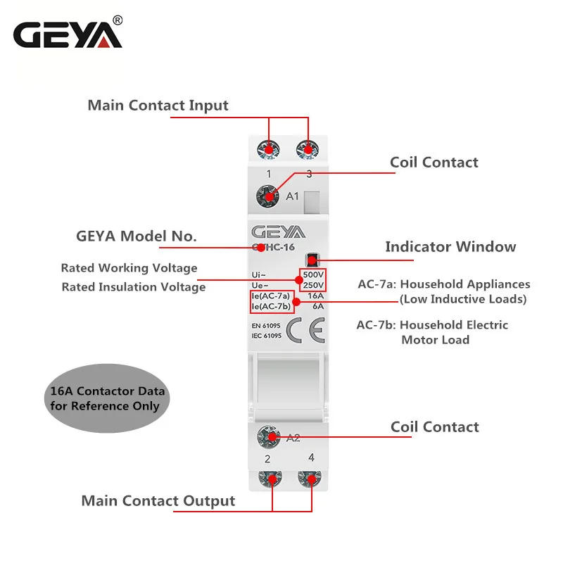 Description Picture 4 of itemGEYA GYHC Din Rail Household Contactor AC24V 48V 110V 220V 2P 25A 2NC 2NO 1NO1NC 50/60Hz