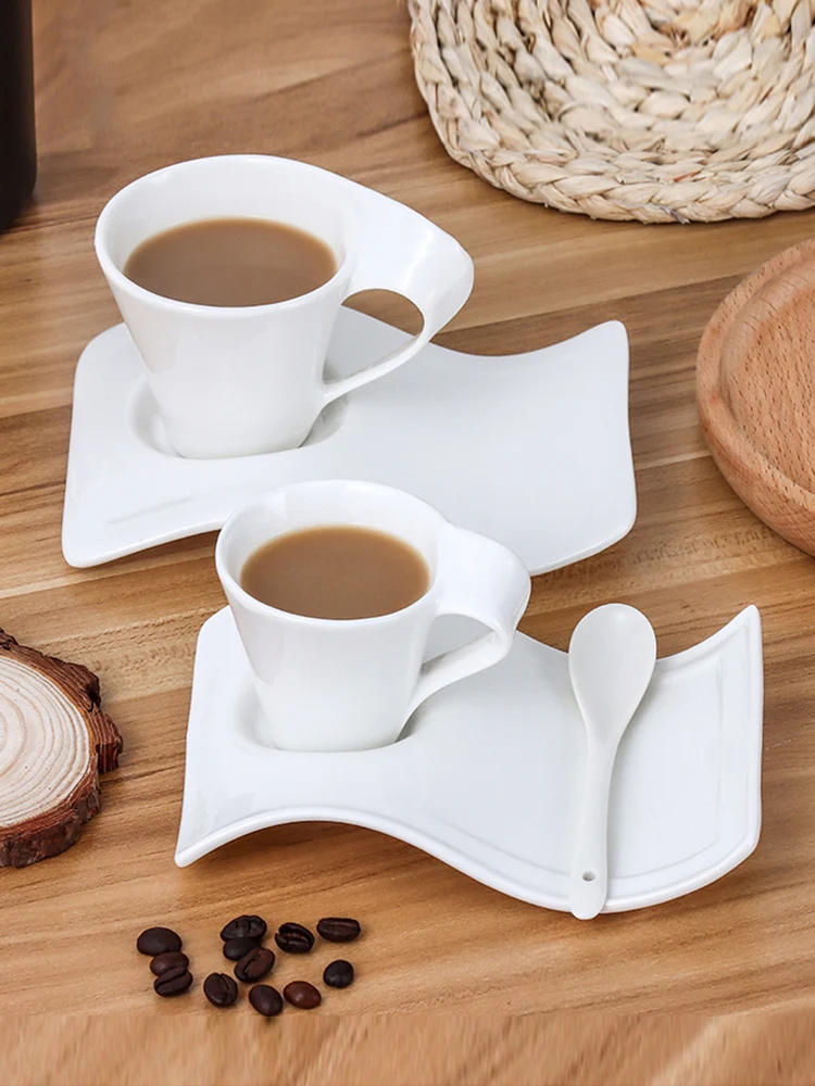 Description Picture 3 of itemEuropean Wave Porcelain Coffee Cup & Saucer Set White Ceramic 90ml/130ml/200ml300ml Coffee Cup Breakfast Dessert Mug Home Decor
