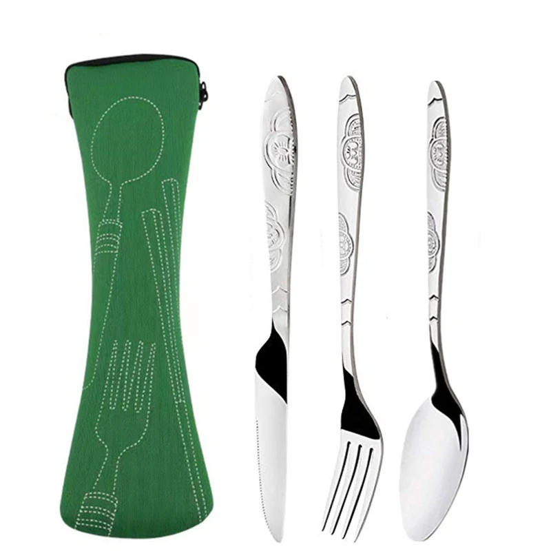 Description Picture 4 of item3Pcs/4Pcs/7Pcs Set Dinnerware Portable Printed Knifes Fork Spoon Stainless Steel Family Camping Steak Cutlery Tableware with Bag