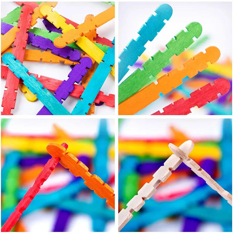 Description Picture 6 of item50Pcs Wooden Popsicle Sticks Natural Wood Ice Cream Sticks Creative Kids Puzzle DIY Hand Crafts Art Ice Cream Lolly Cake Tools