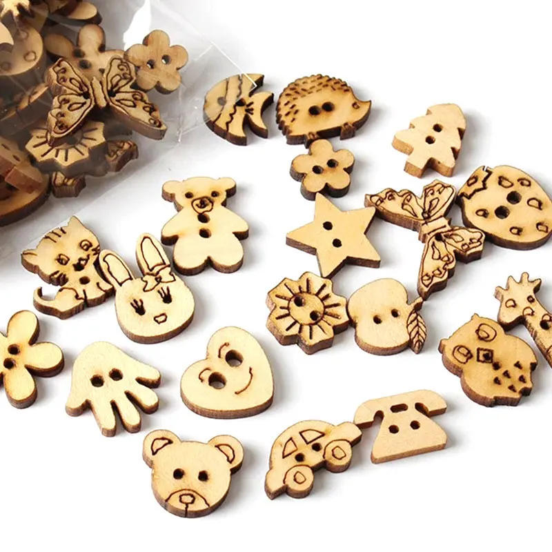 Description Picture 3 of item100Pcs Cartoon Wooden Buttons Sewing Buttons DIY Decorative Buttons for Handmade Sewing DIY Crafts Baby Clothes