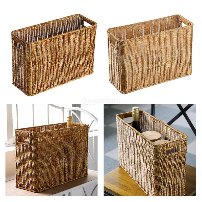 Description Picture 2 of itemRattan-Like Magazine Basket Containers Multifunctional Rectangle with Handles Basket Storage for Magazine Newspaper Cabinets
