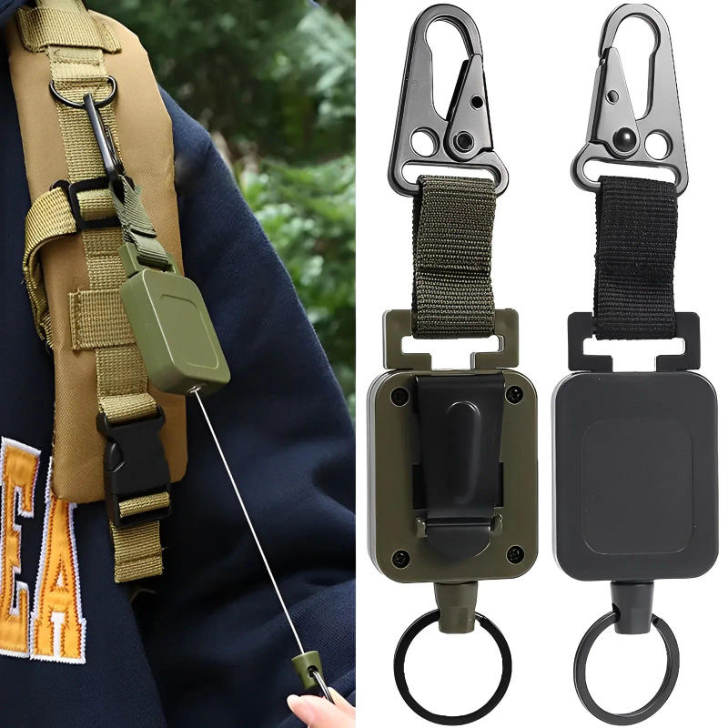 Description Picture 2 of item1PC High Quality Steel Wire Retractable Badge Reels Multi-purpose Molle Backpack Hooks Outdoor Fishing Climbing Accessories