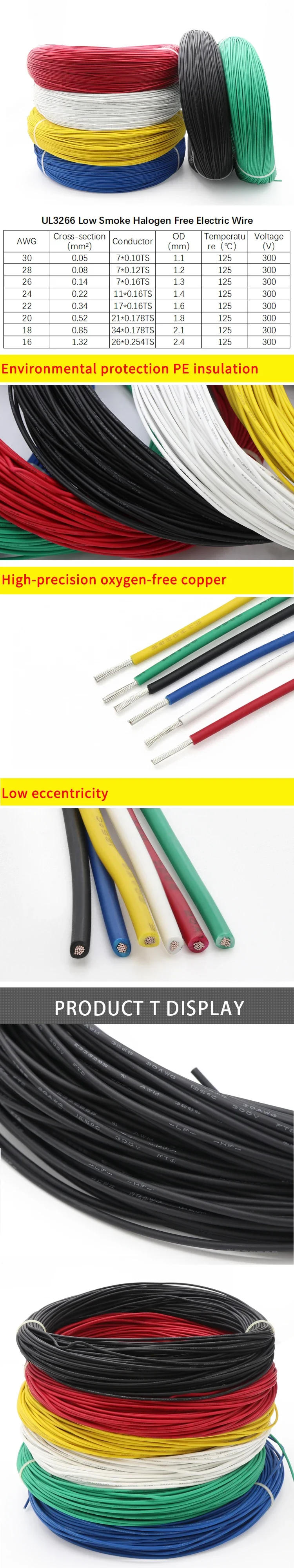 Description Picture 2 of item2/5/10M 30 28 26 24 22 20 18 16 AWG UL3266 PE Irradiated Wire Household Appliances Tinned Copper  Low-Smoke Halogen-Free Cable