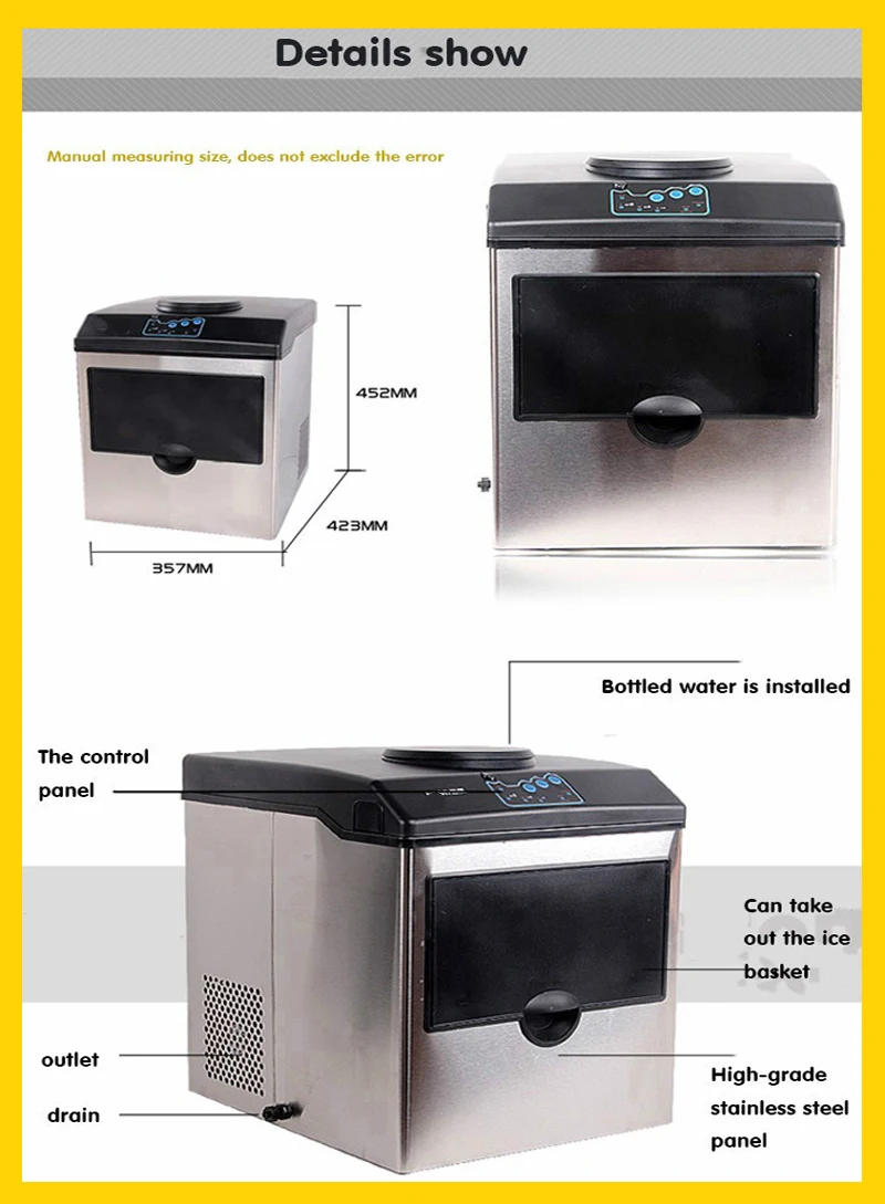 Description Picture 6 of itemPBOBP Ice Maker 50/60/70 KG/24H Freestanding Auto Clear Liquid Freezer Ice Generator Machine 110V Home Appliance Commercial