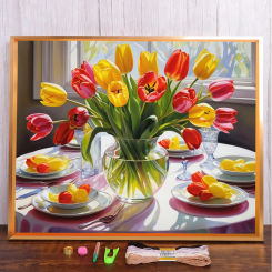 Flower Tuilp Pre-Printed 11CT Cross-Stitch DIY Embroidery Full Kit Knitting Handiwork Needlework Sewing Jewelry Mulina Different