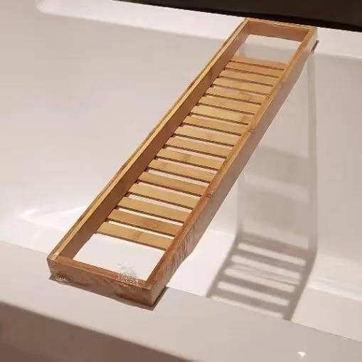 Description Picture 2 of itemBamboo Tray for Bathroom, Shower Organizer, Bath Tub, Caddy Fits All Bath Accessories, Bathing Tub Rack