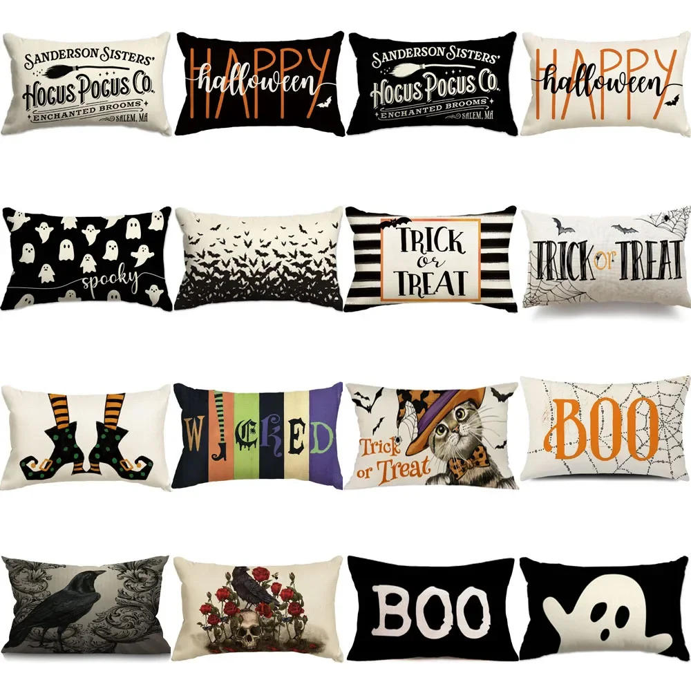 Description Picture 2 of item30x50cm Halloween Cushion Cover, Linen Bats Ghoast Skull Pumpkin Rectangle Pillow Covers ,Cushion Cases for Home Sofa Chair