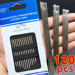 12/120Pcs Blind Sewing Needles Stainless Steel Elderly Big Side Hole Needle DIY Jewerly DIY Handmade Self Threading Sewing Tools