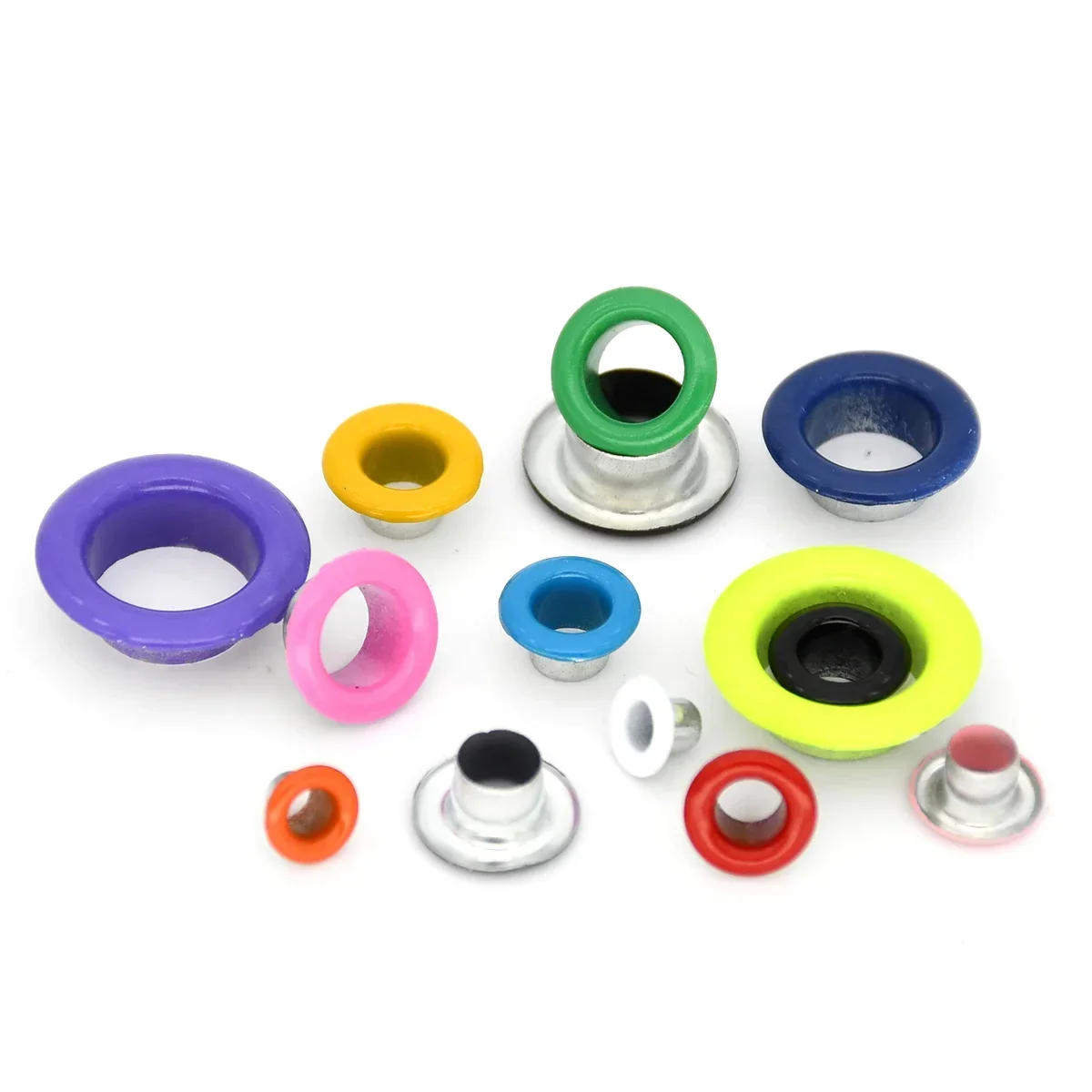 Description Picture 5 of item100sets Metal Eyelets Grommets Colored Hole Eye Rings Mix Color for Leathercraft Shoes Belt Cap Bag Tags Garment Scrapbooking