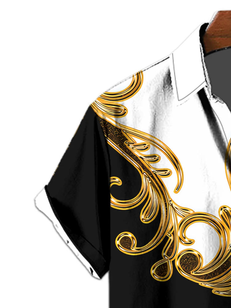 Description Picture 6 of itemMen's summer 3D printed tree graphic shirt, short sleeve large size casual, golden color, fashion oversized loose shirt clothing