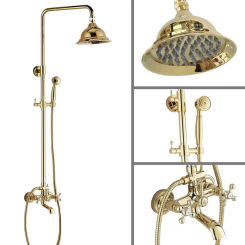 Bathroom Rain Shower Set Luxury Gold Brass Wall Mounted Bath Shower Faucets with Hand Shower Wall Mounted Lgf346
