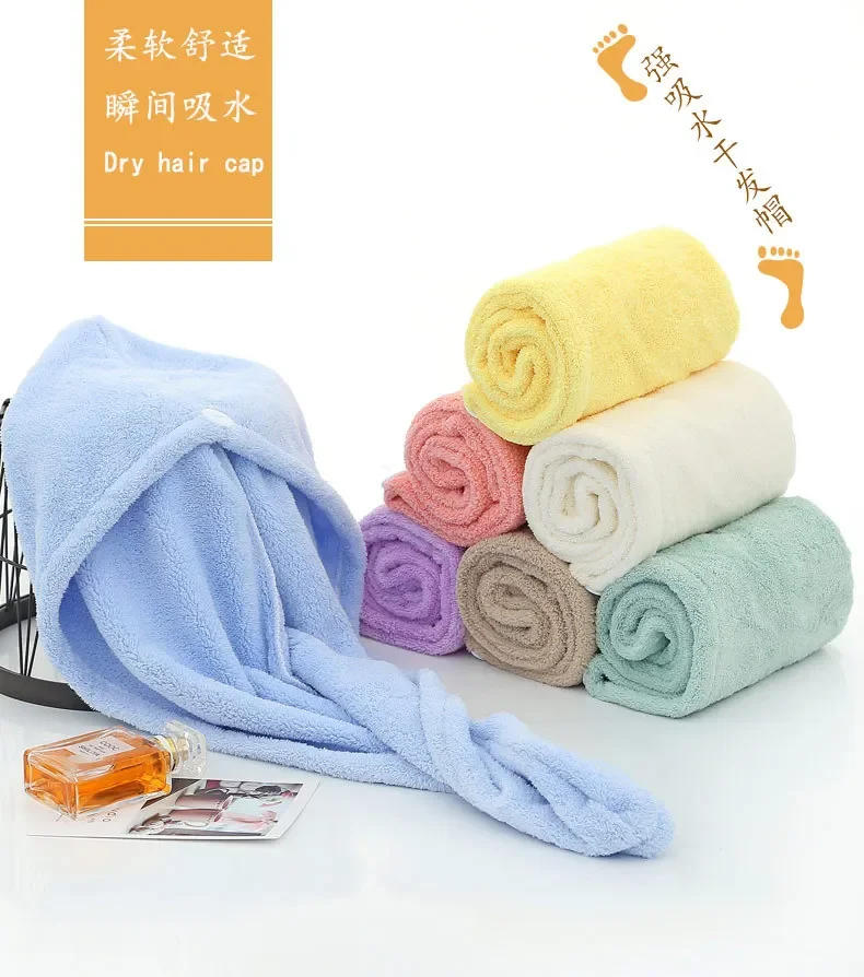 Description Picture 2 of itemPurchase Products Microfiber Hair Towel Hair Cap with Button Feminine Bathroom Accessories Quick-drying Bathrobe Home Textile