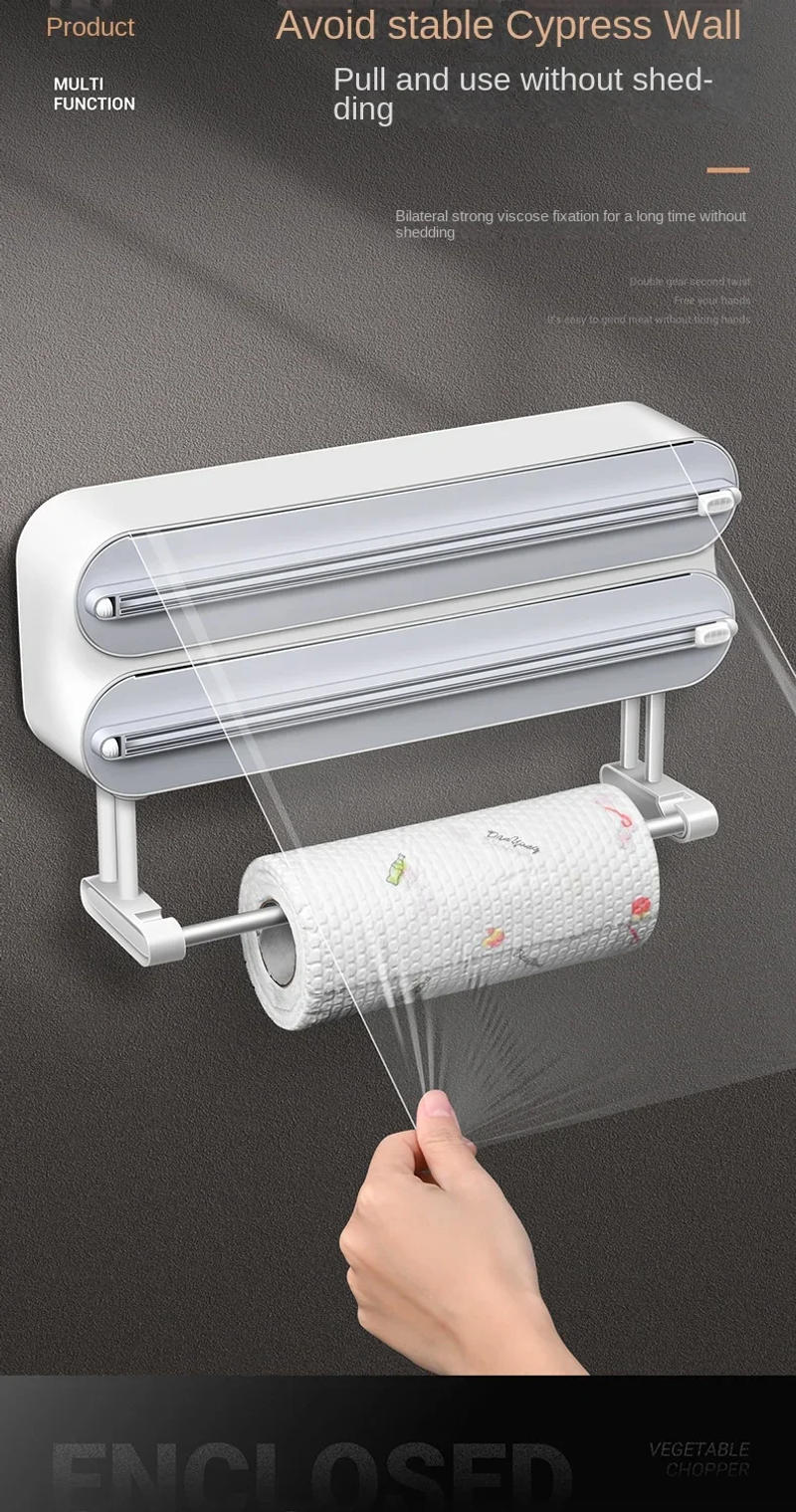 Description Picture 6 of item3in1 Plastic Wrap Dispenser Magnetic & Self adhesive Cling Film Dispenser Cutter Kitchen Tool Aluminum Foil Baking Paper Cutter