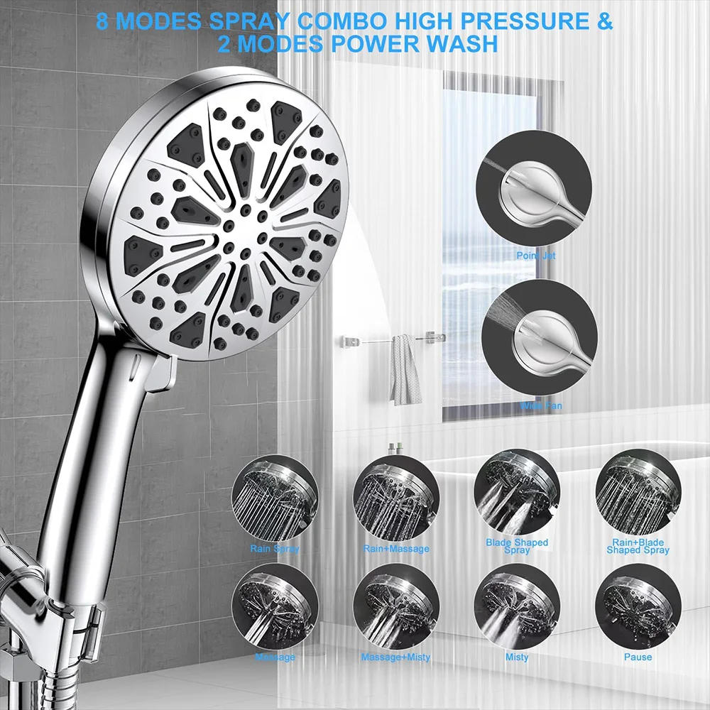 Description Picture 5 of itemHandheld Shower Head 10-Mode 5.1”High Pressure Shower Head Built-in 2-Mode Power Wash Spray Bathroom Faucet Replacement Parts