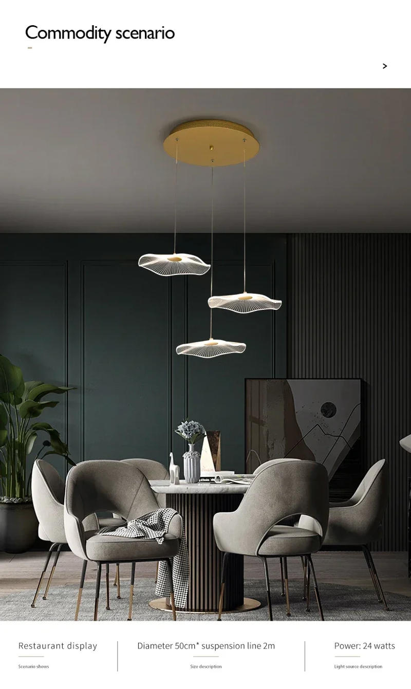 Description Picture 5 of itemNordic Lotus Leaf Style Modern Temperament Living Room Kitchen Hotel Lobby Villa Staircase LongChandelier Lighting Fixtures Lamp