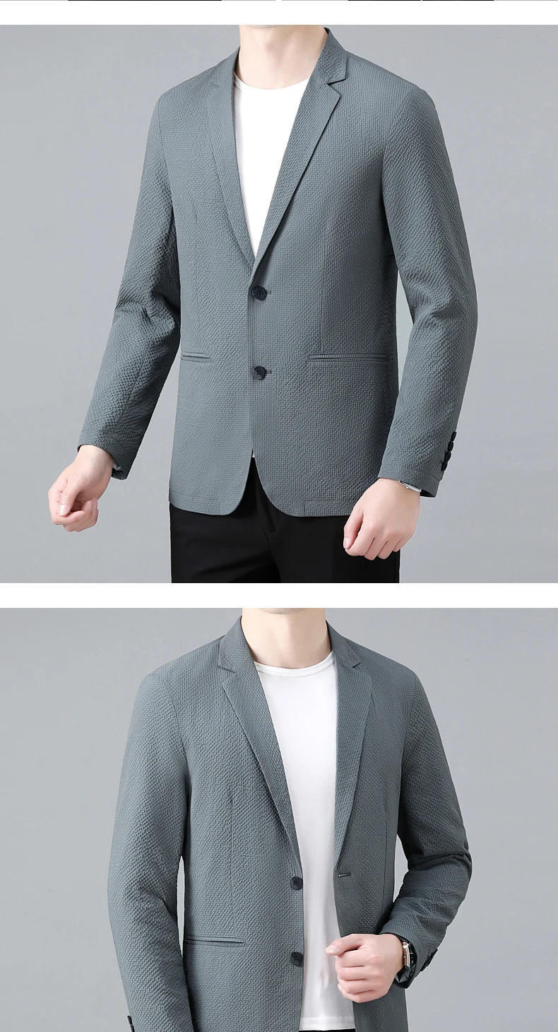 Description Picture 6 of itemThe New Explosive Seersucker Craft Summer Light Cool Breathable Business Casual Single Suit Handsome Comfortable Men's Coat